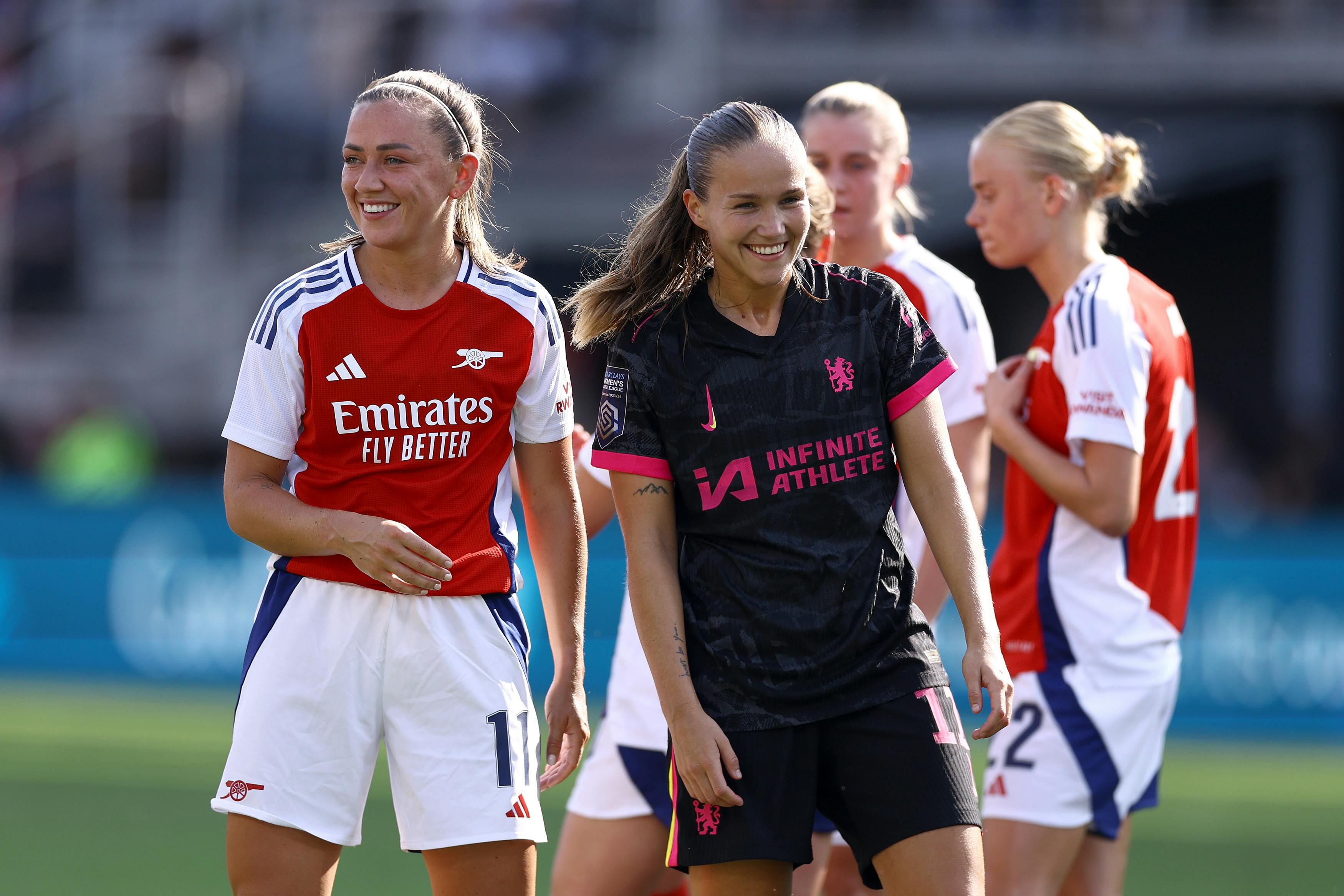 Katie McCabe and Guro Reiten during pre-season friendly